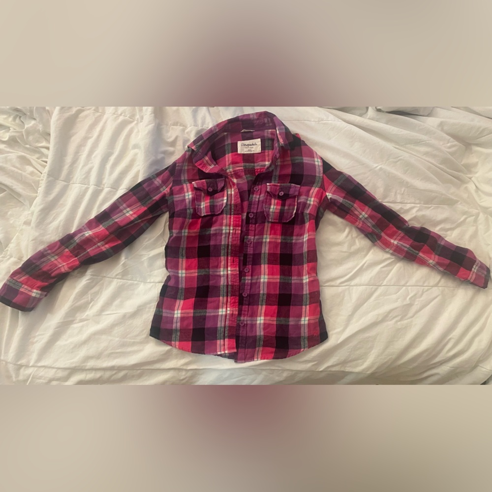 Aeropostale Pink and Black Plaid Women’s Flannel Shirt